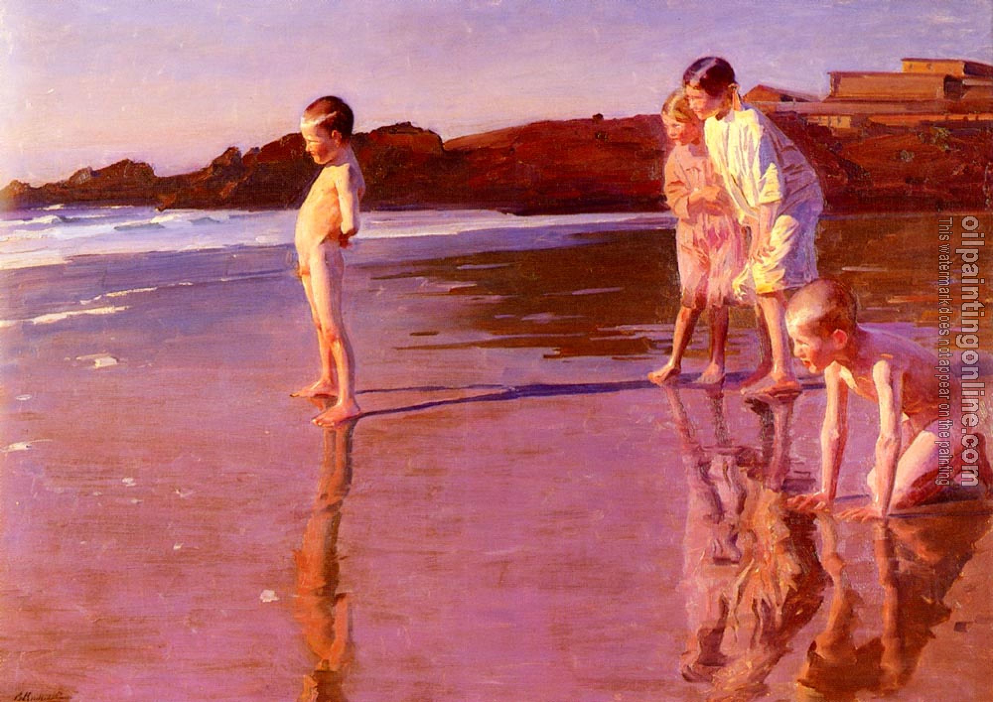 Benito Rebolledo Correa - Children On The Beach At Sunset, Valencia